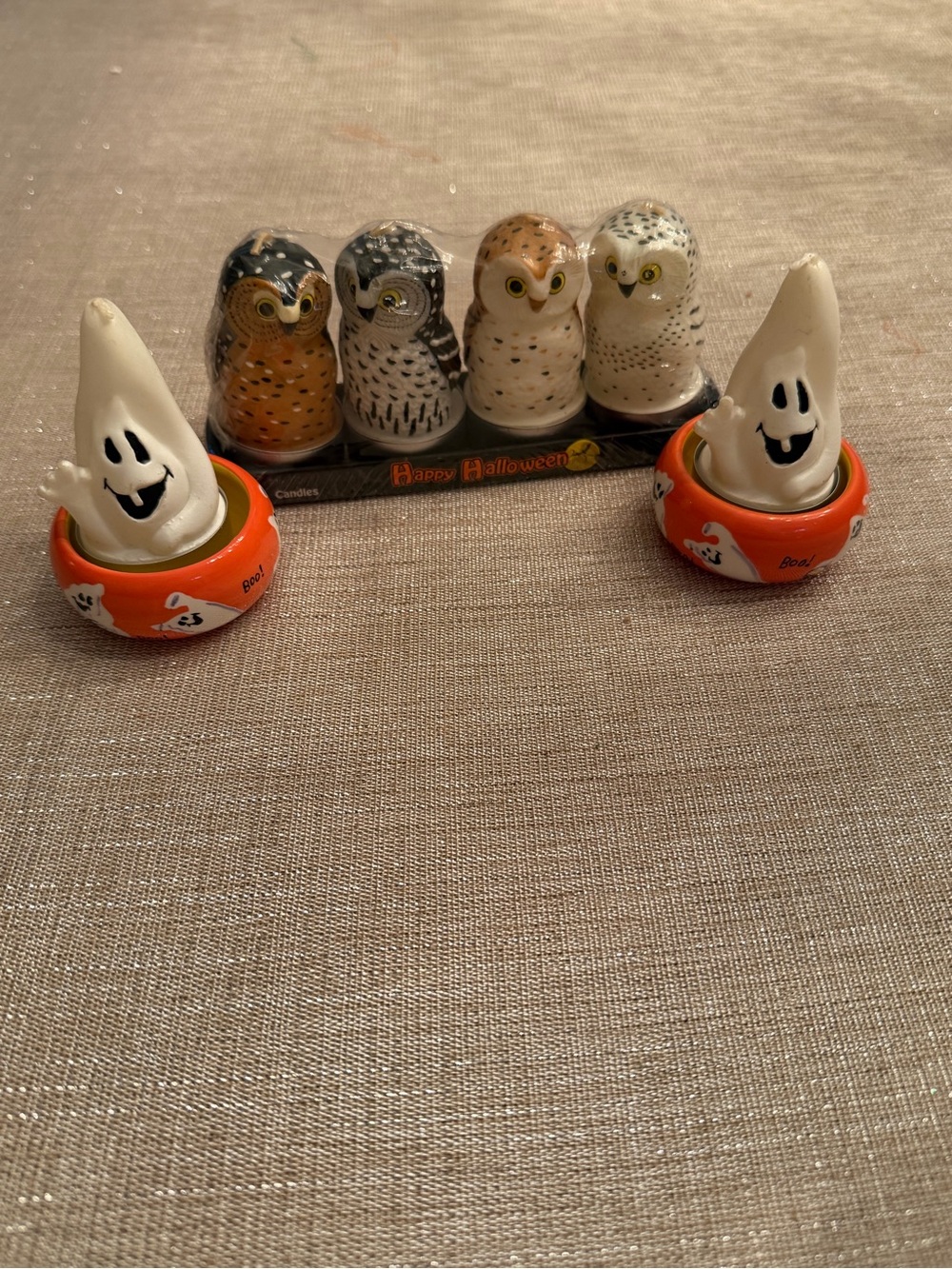 New Halloween Ceramic Ghost & Owl Tea light holders and candles.